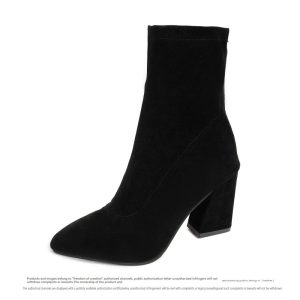 Womens  Boots | Isla Black Suede Slim Ankle Bootie Boots Black Suede