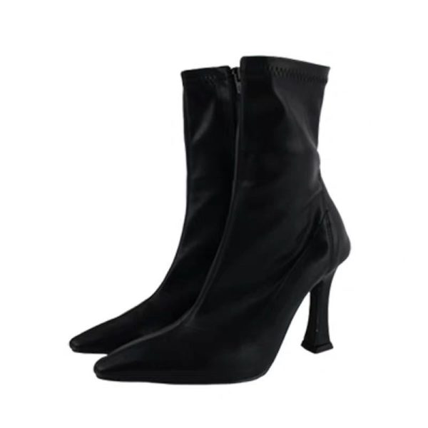 Womens  Boots | Thandy Black Curved Heel Bootie Boots Black