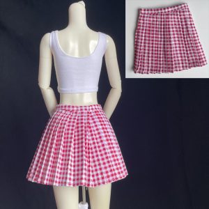 Womens  Bottoms | Caroline Red Gingham Pleated Skirt Bottoms Bottoms