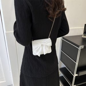 Womens  Clutches | Rayne White Pleated Bow Clutch Clutches Clutches