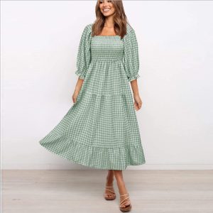 Womens  Dresses | Gillian Puff-Sleeve Dress Clothing Blue Gingham