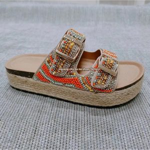 Womens  Flat Sandals | Theo Cream Raffia Footbed Sandal Flat Sandals Brown