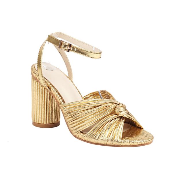 Womens  Heeled Sandals | Camellia Champagne Pleated Bow Heel Heeled Sandals Champagne