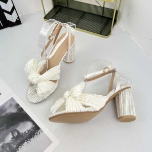 Womens  Heeled Sandals | Dahlia White Lace Bow Heel Heeled Sandals Cream