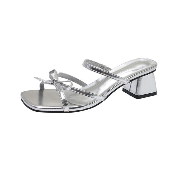 Womens  Heeled Sandals | Margi Champagne Bow Heel Heeled Sandals Champagne