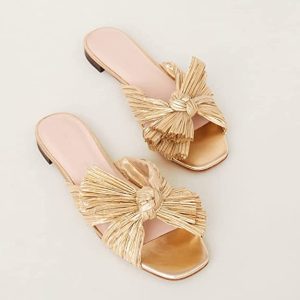 Womens  Heeled Sandals | Penny Champagne Pleated Bow Heel Heeled Sandals Champagne