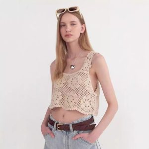 Womens  Tops | Aurelie Rose Crochet Sleeveless Top Clothing Rose