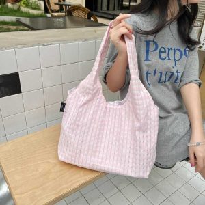 Womens  Totes | Bobby Blue Gingham Pleated Tote Handbags Blue Gingham