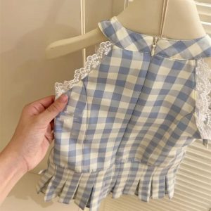 Womens  Tops | Pilar Blue Gingham Ruffle Top Clothing Blue